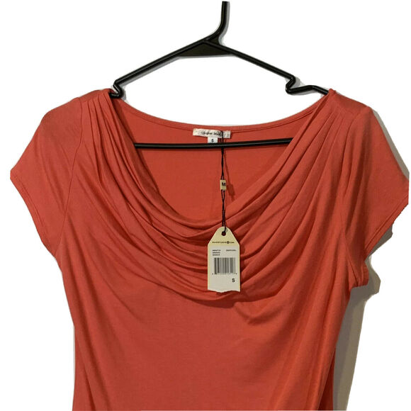 Sophie max Women’s Deep Coral Orange Cowl Neck Ruched Sides, Size s blouse top - Picture 5 of 11